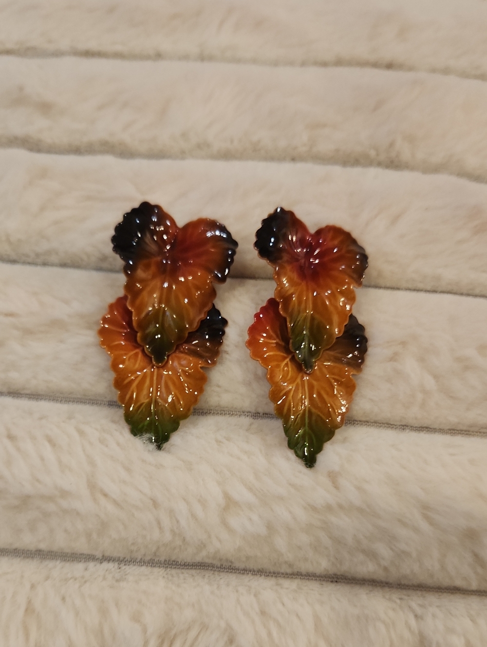 Hand-Painted Leaf Dangle Earrings - Autumn Multicolor